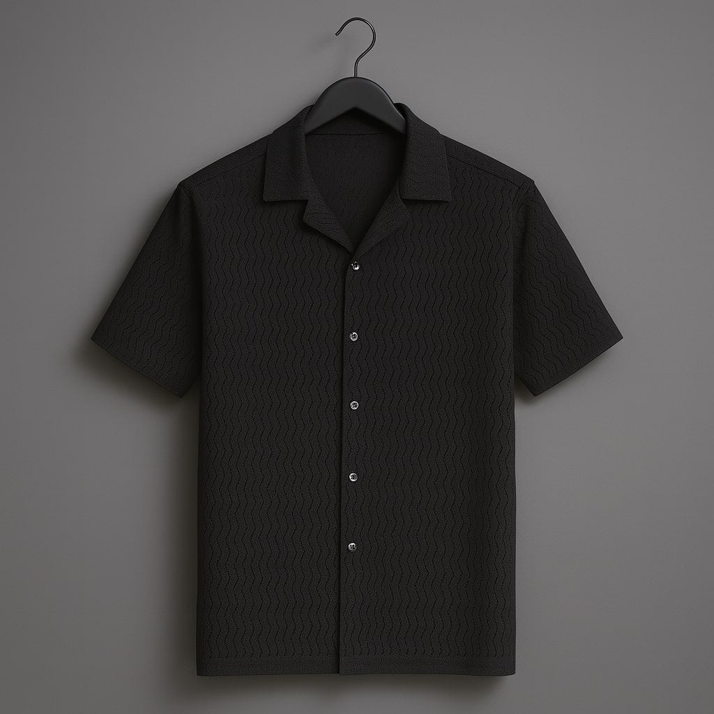 Kaspy Men’s Net Knit Half-Button Shirt – Textured Comfort