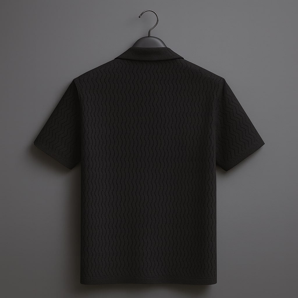 Kaspy Men’s Net Knit Half-Button Shirt – Textured Comfort