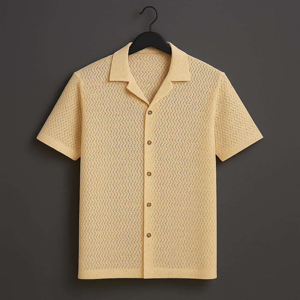 Kaspy Men’s Net Knit Half-Button Shirt – Textured Comfort