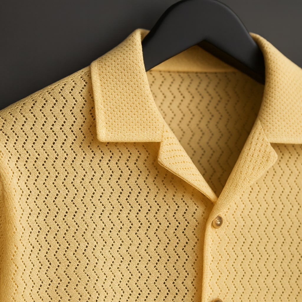 Kaspy Men’s Net Knit Half-Button Shirt – Textured Comfort