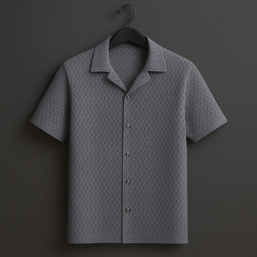 Kaspy Men’s Net Knit Half-Button Shirt – Textured Comfort