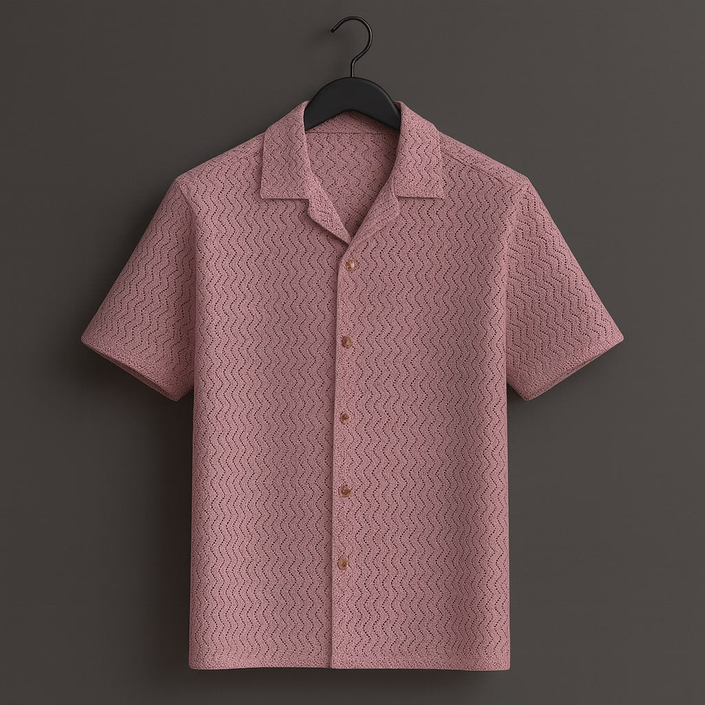 Kaspy Men’s Net Knit Half-Button Shirt – Textured Comfort