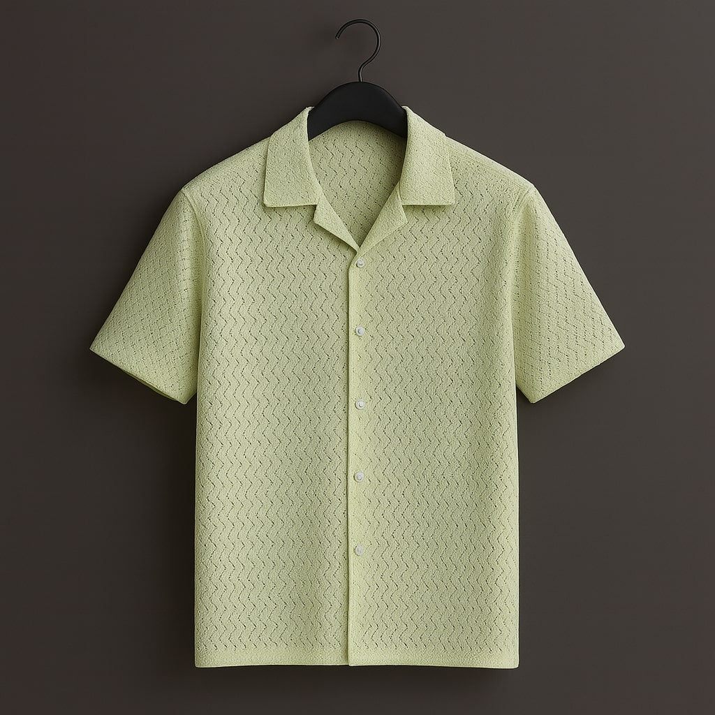 Kaspy Men’s Net Knit Half-Button Shirt – Textured Comfort