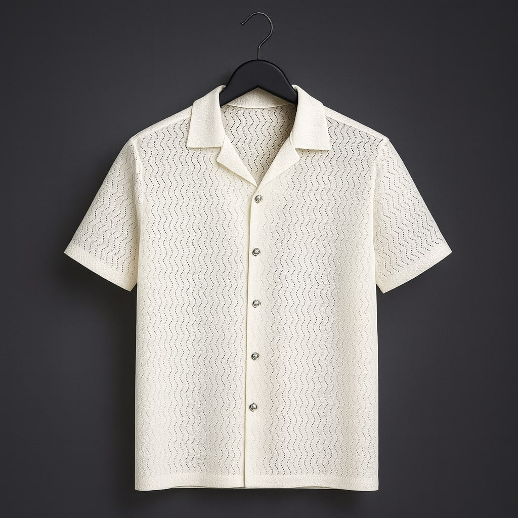 Kaspy Men’s Net Knit Half-Button Shirt – Textured Comfort