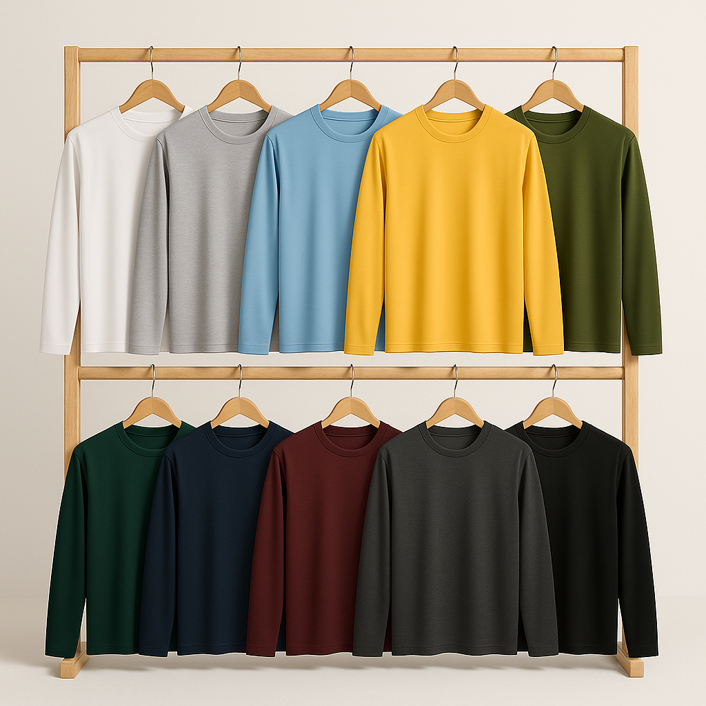 Kaspy 10 PC Men’s Full-Sleeve Polyester T-Shirt Combo | Multiple Colors